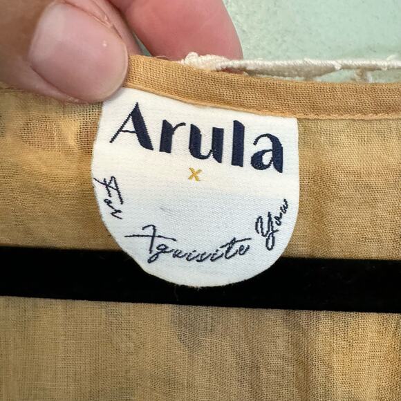 Arula Dress 2X Plus Brown Floral Shift V-Neck Ruffle Crochet Lace Tassels Boho - Picture 8 of 9